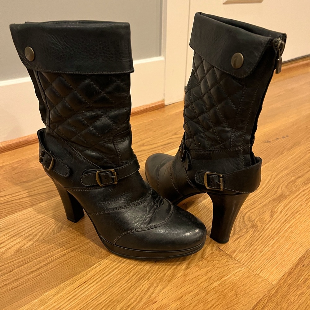 Belstaff quilted leather biker moto boots